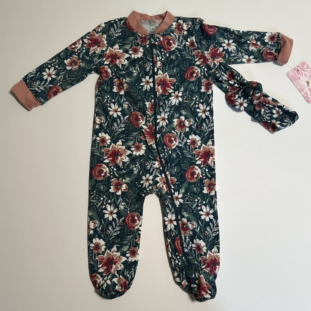 New 3-6M Tommy Bahama Kids Baby Girls Long Sleeve Footie Pajamas with Headband